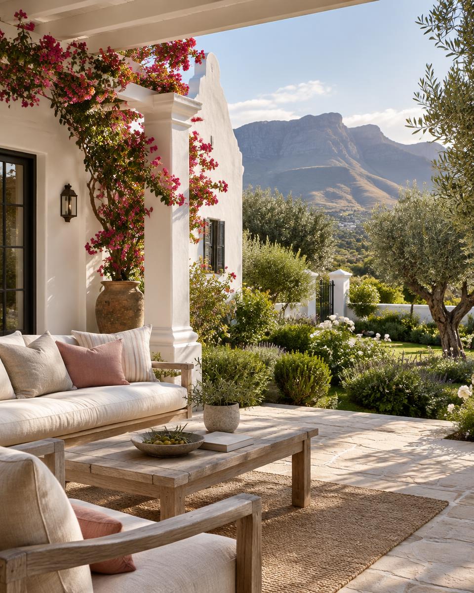 Sunlit home and garden overlooking the Helderberg mountains